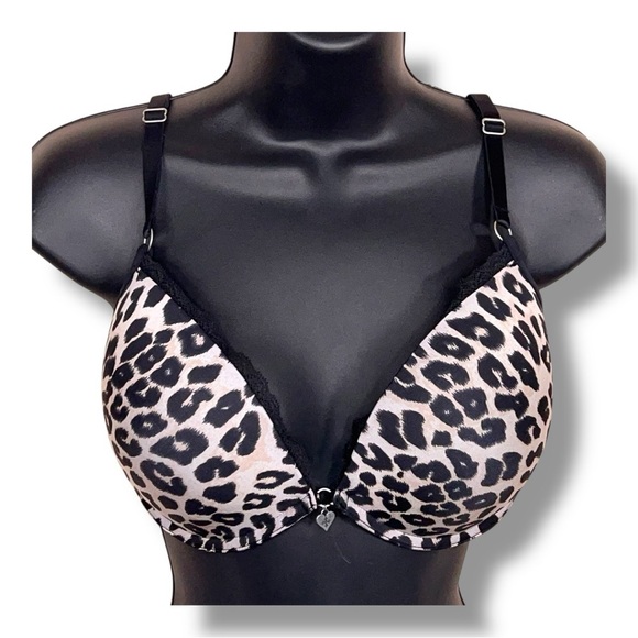 34DD Blackheart Leopard Printpush Up Bra Underwire Lace Trim Goth Padded - Picture 1 of 11